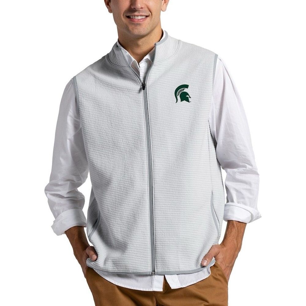 League Mens Michigan State Spartans Full Zip Textured Gray Vest XL New With Tags
